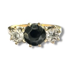 9ct Gold Sapphire & Diamond Three Stone Ring Hallmarked Vintage 2.61g Size J