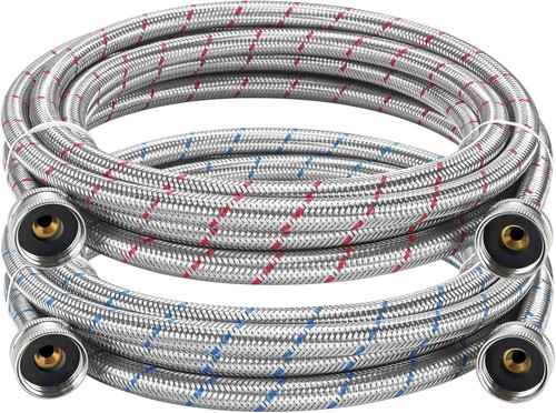 15FT Long Stainless Steel Washing Machine Hoses Hot and Cold Water Blue