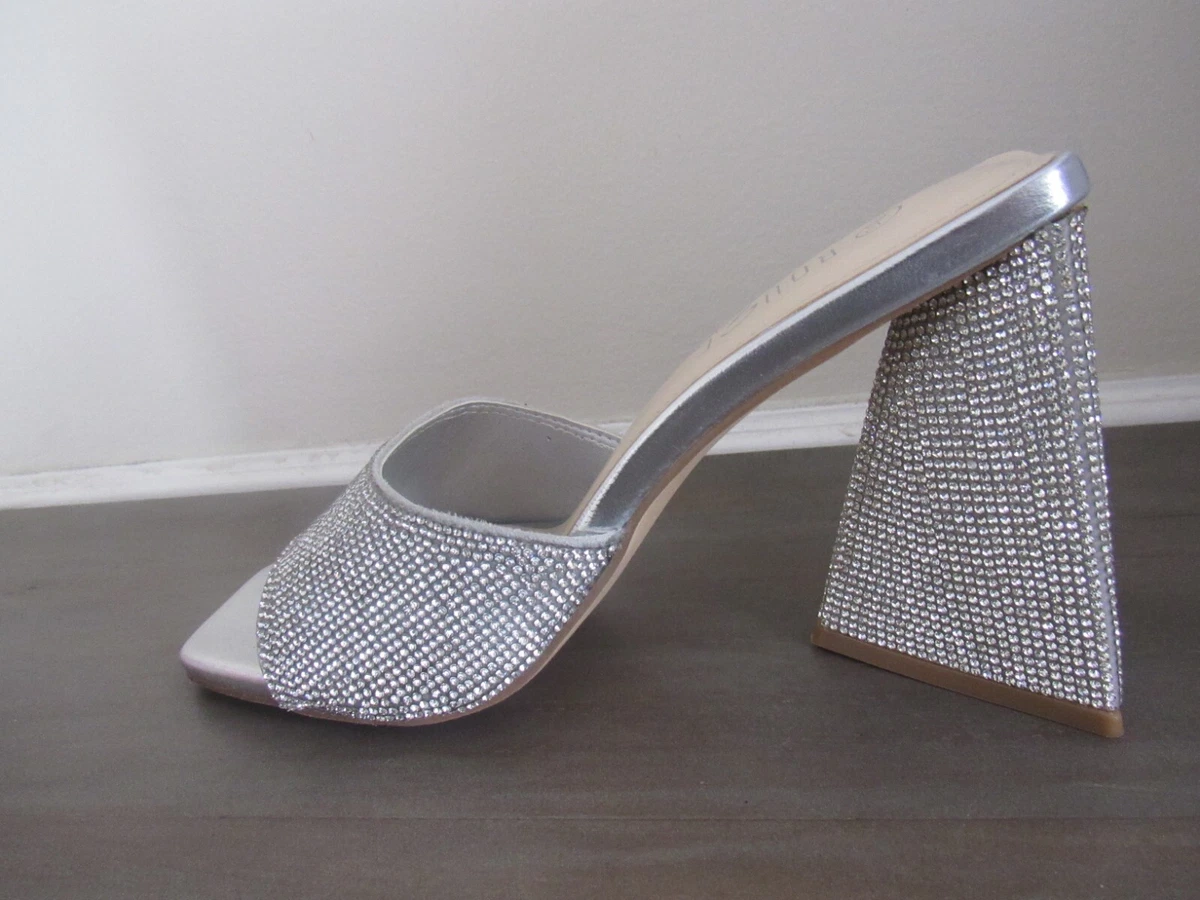 Silver rhinestone block heels sales