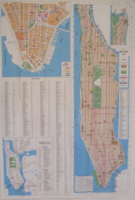 1985 Map NEW YORK CITY Midtown Manhattan Stores Offices Subway