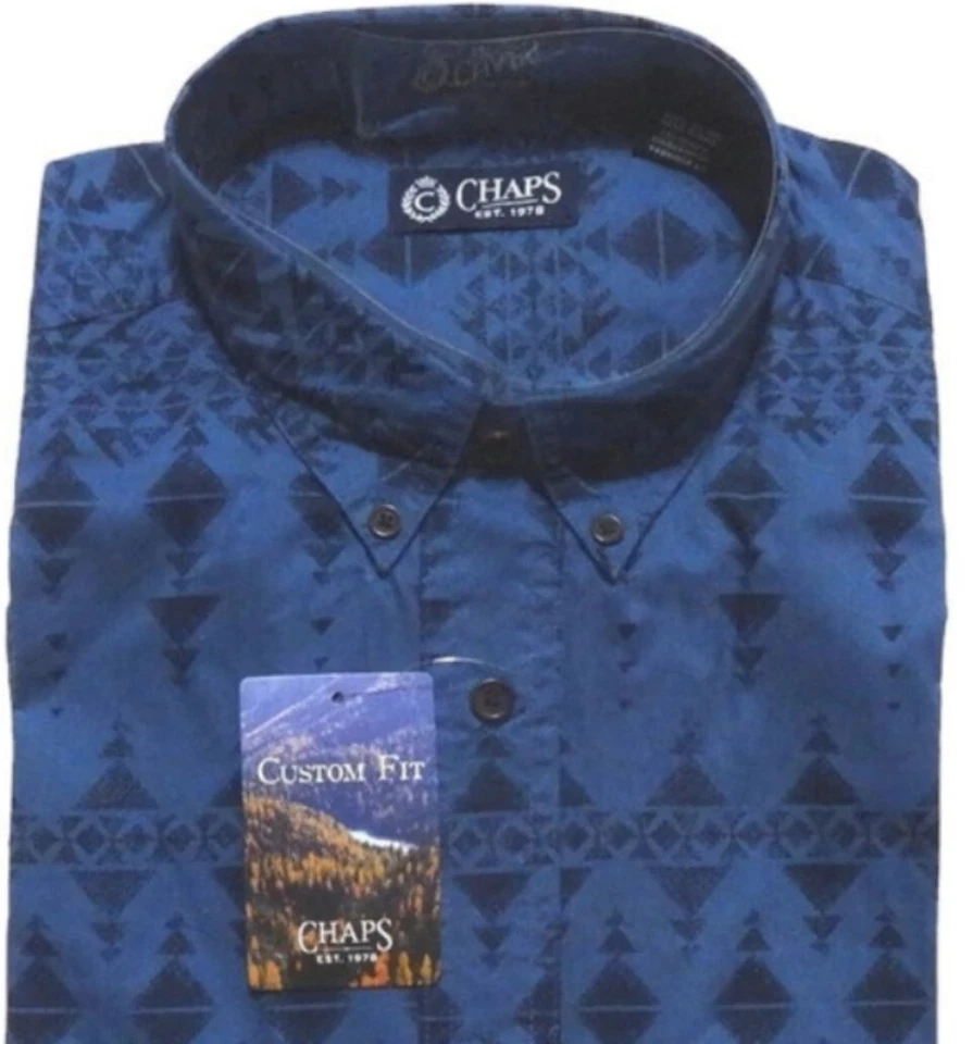 Camisa Chaps Para Hombres Ajuste Personalizado Informal Abotonada Azul Oscuro Mangas Largas Nueva con Etiquetas Foto 2 de 2