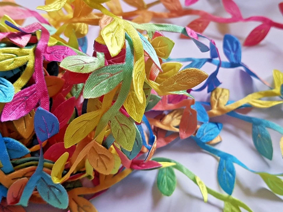 Satin LEAF RIBBON TRIM GARLAND Vintage Decorative Christmas Craft Bridal UK - Image 2 of 4