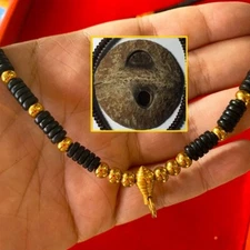 thai Amulet One Eyed Coconut Shell Necklace Gold Pigment Fattening Life Protect