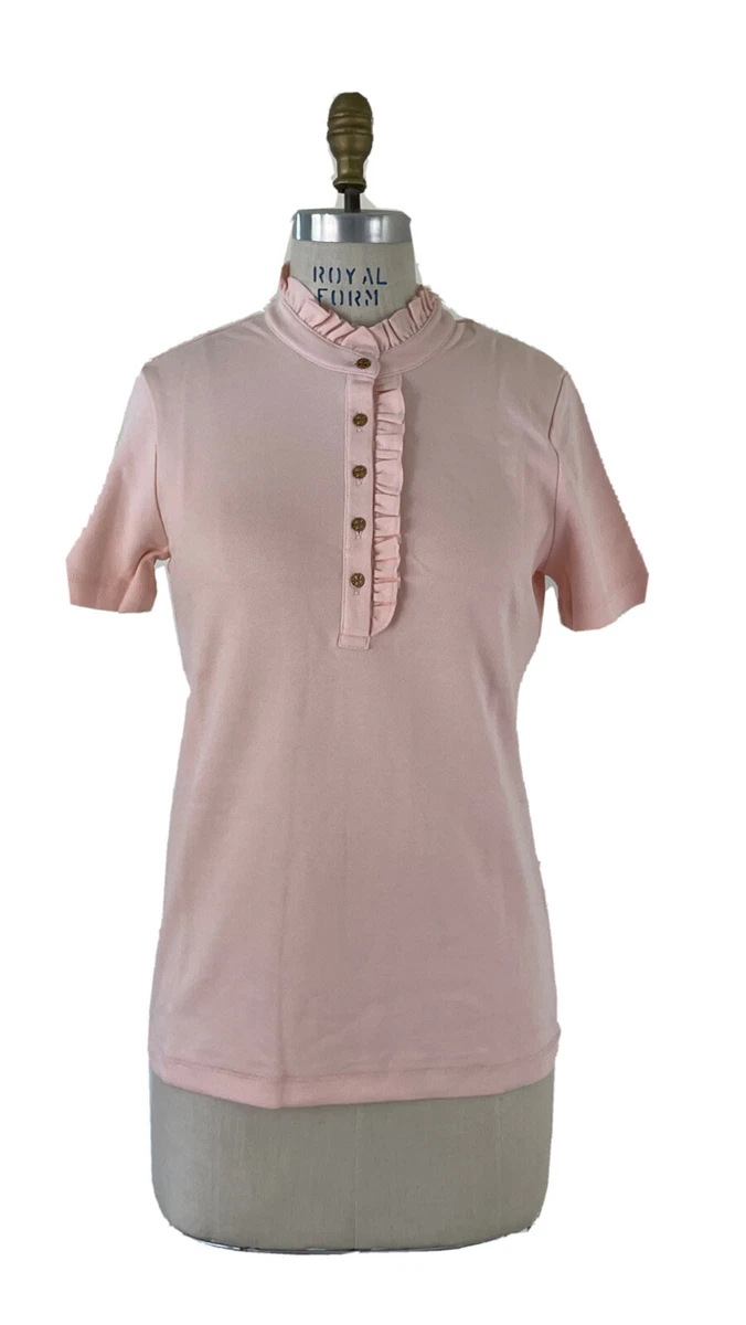 Tory Burch Women’s Lidia Ruffle Polo Shirt Short Sleeve Peach Sz M