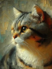 Cat Oil Painting Digital Image Picture Photo Wallpaper Background Desktop Art