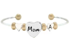 Custom Mom Two Tone Gold Silver Cuff Bracelet Jewelry Mother Child's Initial