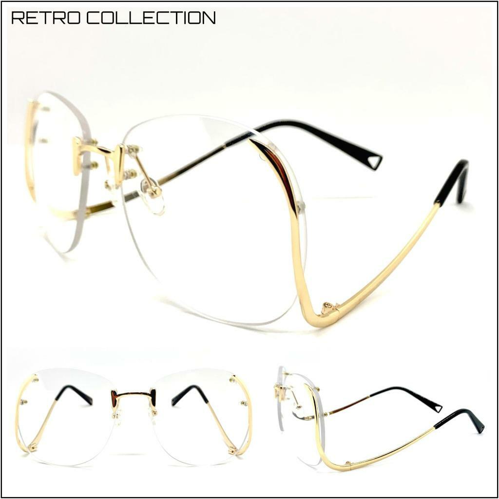 OVERSIZE 70s VINTAGE RETRO Style Clear Lens EYE GLASSES Gold Metal