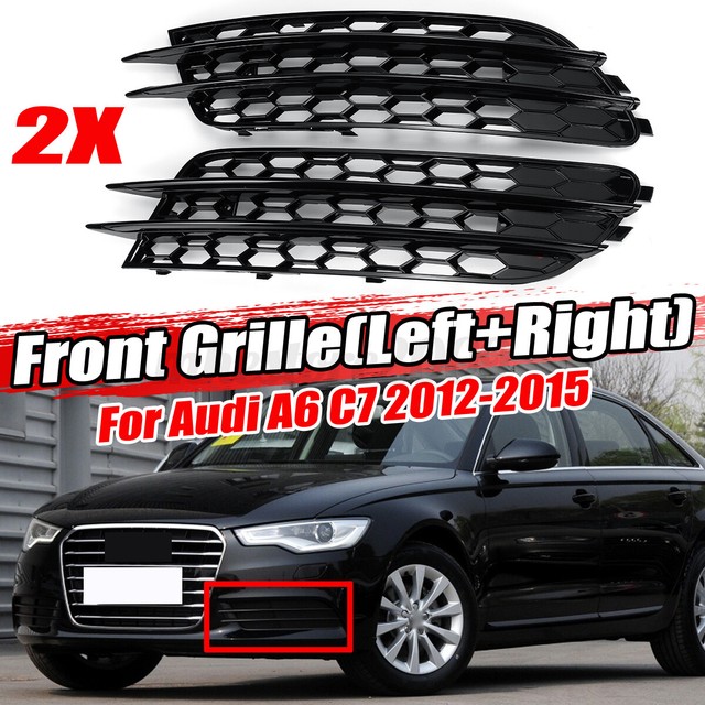 Pair RS6 Style Front Bumper Fog Grill Light Cover For Audi A6 C7 Sedan