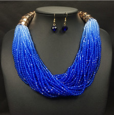 Fashion Women Luxury Multi-Layered Resin Beads Bib Necklace Earring Jewelry Set