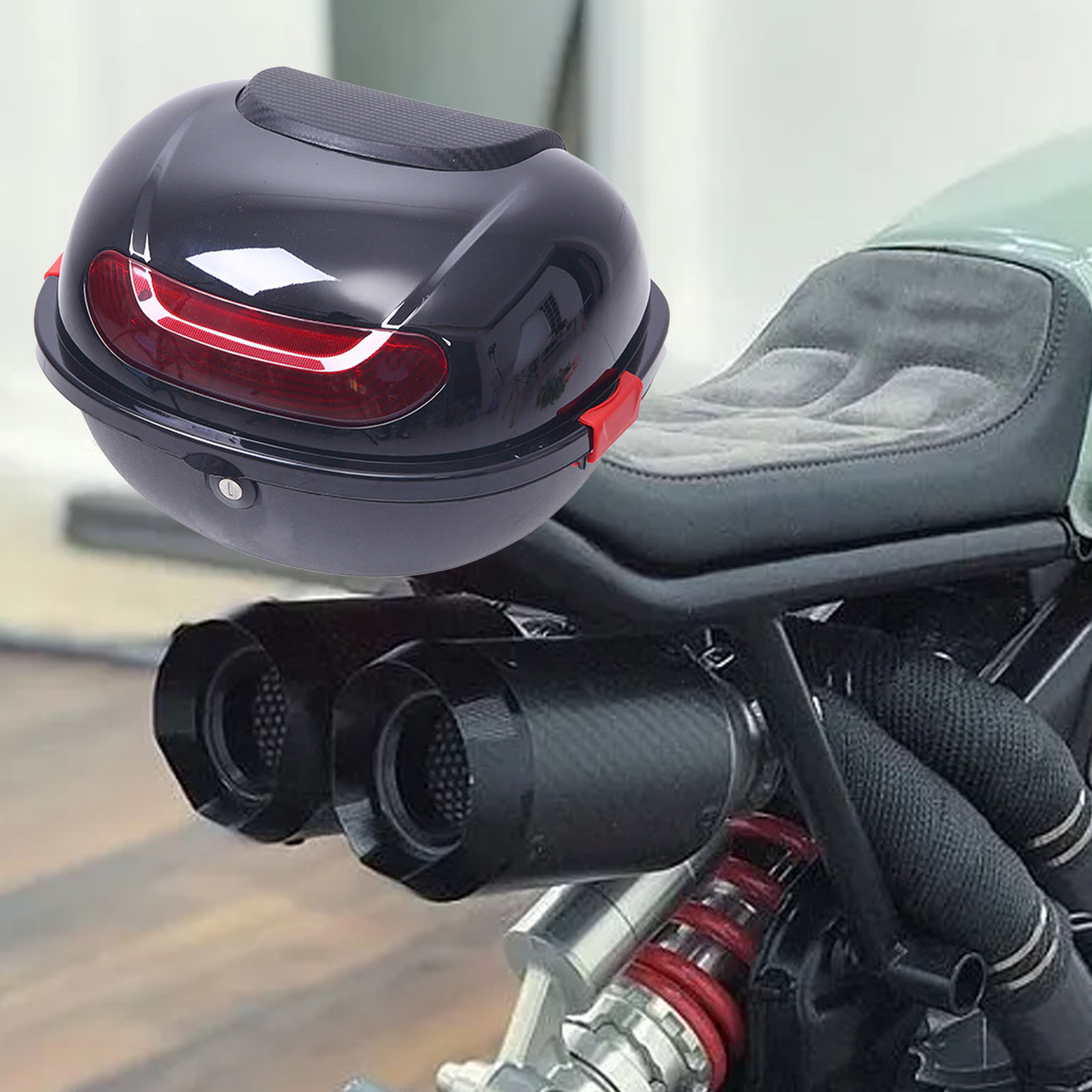 Black Motorcycle Rear Box Large Capacity Waterproof Impact Resistant ...