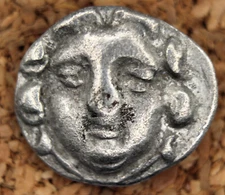 Hellenistic Greek | Selge, Pisidia | AR Obol | 250-190 BC | Gorgon Head | Athena