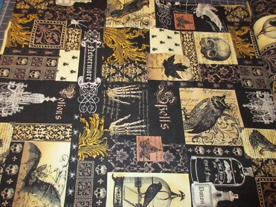 1 Yard New Cotton Fabric Halloween Fall Black Dark Nevermore Collage