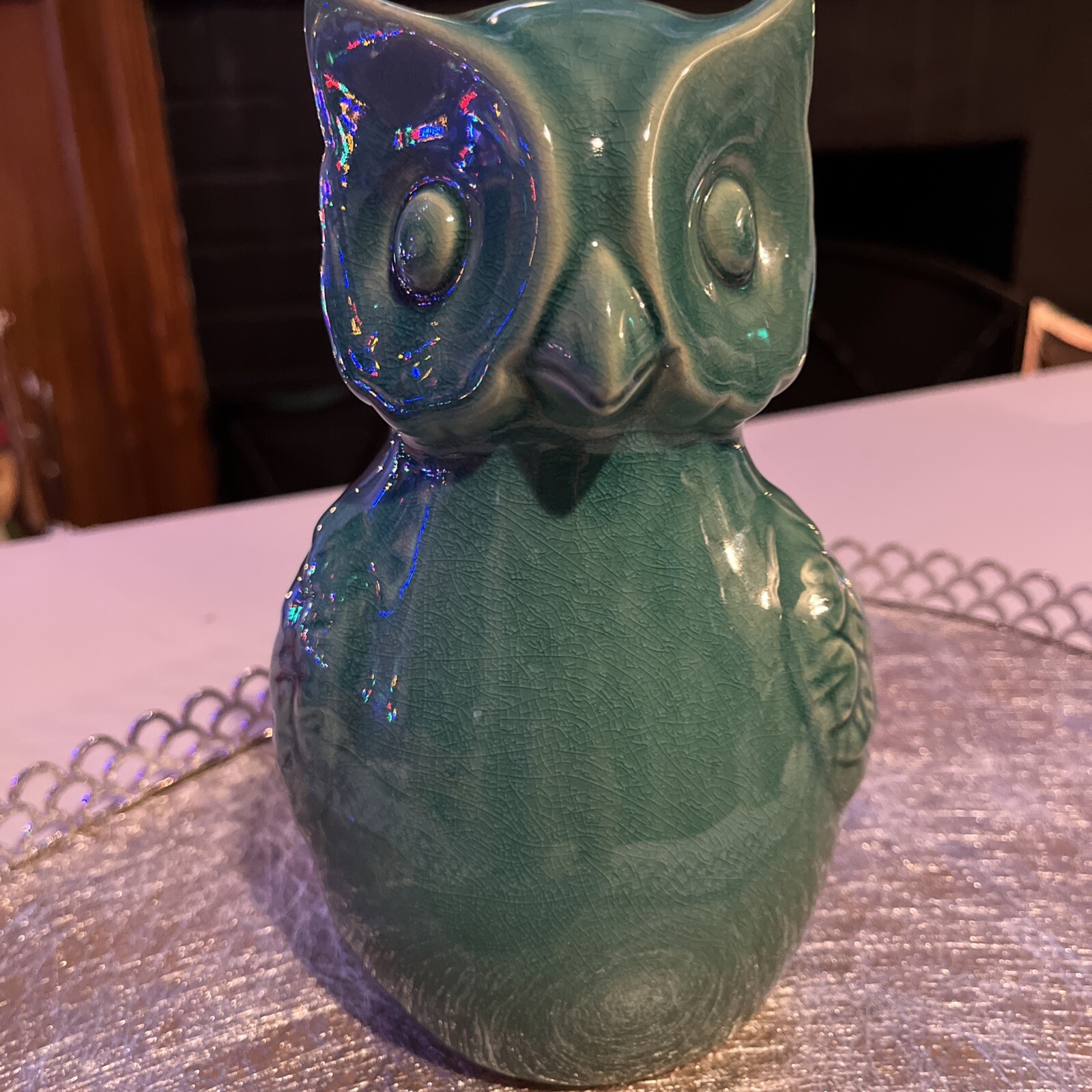 Ceramic Owl 7” Tall Teal