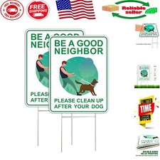 Reusable Pet Waste Signs with Metal H-Stakes - Double-Sided 9x12 Outdoor Use