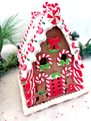 Weihnachten Süßigkeiten Pfefferminz süß beleuchtet LED Eis Lebkuchen Glitzer Haus.