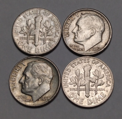 1x Roosevelt Dime - Vintage US 90% Silver Coin - 1964 or Earlier