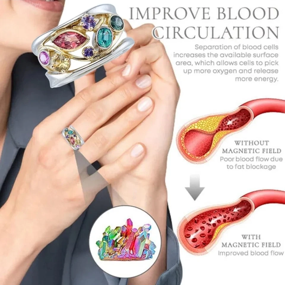 Anillos hechos a mano con piedras de cristal multicolores de diseño elegante talla 8 Foto 3 de 4