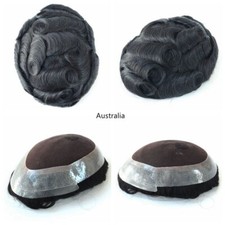 Mens Toupee Human Hair System Lace Front Hair Replacement Poly Skin Hairpiece 1B