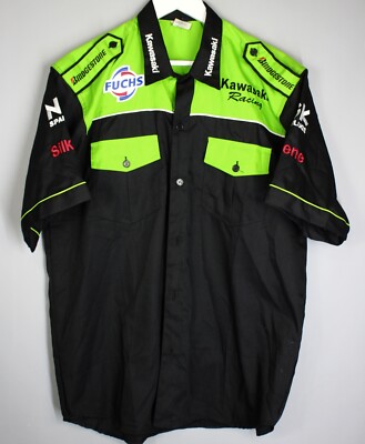 VINTAGE KAWASAKI PIT CREW RACING SHIRT FUCHS BRIDGESTONE SIZE XL