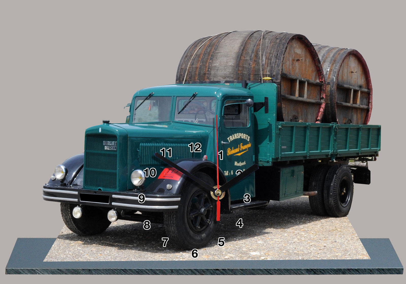 Voitures miniatures camion Berliet 04 horloge 11.8x7.8 pouces aluminium