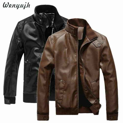 Abrigo De Cuero Para Hombre Chaqueta De Motociclista Moda Casual Otoño  Invierno | eBay