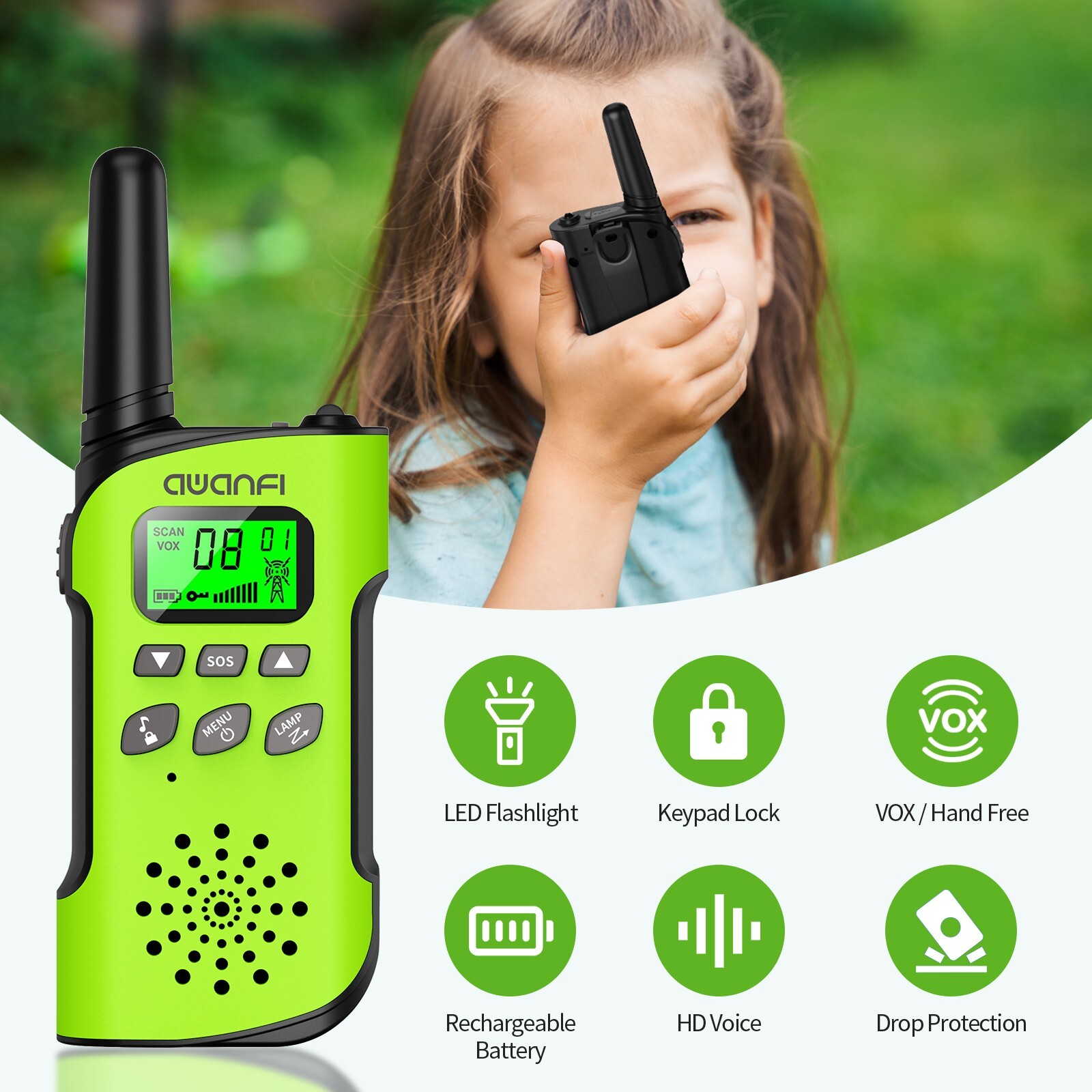 Walkie Talkie, AWANFI Walkie Talkies for Adults Kids, Rechargeable Two-Way Radio