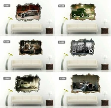 Vintage Rat Hod Car Pickup Truck Hot Rod Car 3D Wall Sticker Vinyl Decal Mural