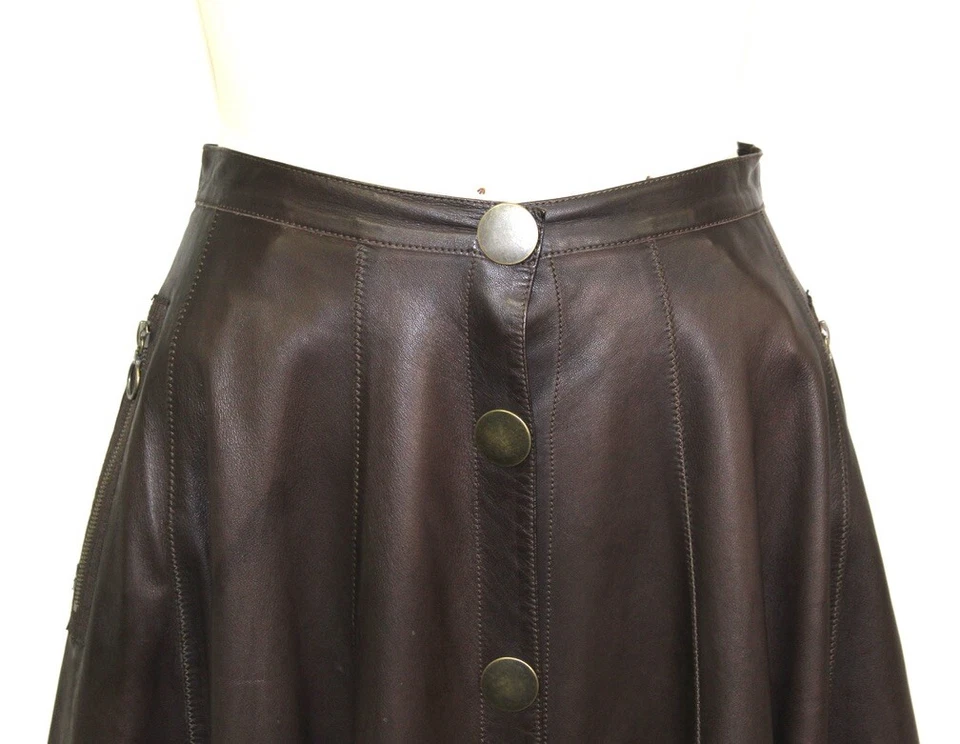 2006 Lanvin 裙羊皮棕色正装欧盟 40/US 14 Snap 拉链细节全新无标签 — 第 2/4 张图片