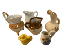 Vintage lot of 6 miniature pitcher, creamers. Porcelain. Flowers. 1" to 3" Doll