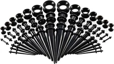 50Pcs Black Pieces Ear Stretching Kit, Acrylic Tapers Plugs and Silicone Tunn...