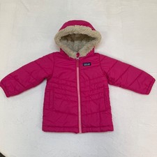 Patagonia Kids Pink Hooded Puffer Jacket Full Zip Faux Fur Trim 12M Baby Girl