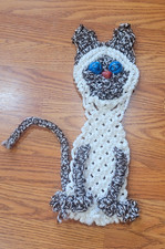 Handmade Crocheted / Macrame Cat Wall Hanging Vintage.  17" tall
