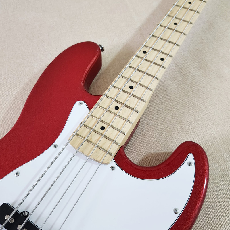 4 String Red Electric Bass Guitar Mahogany Body Maple FretBD Neck White PickGD