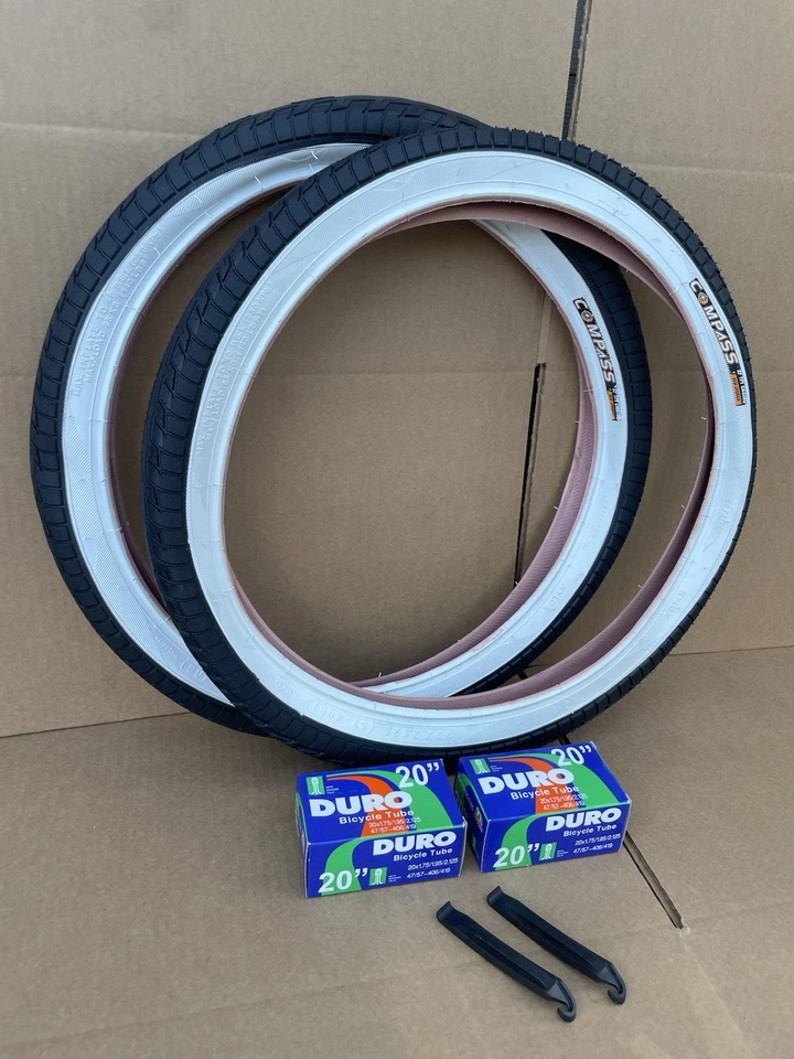 20'' x 2.125 Bicycle Tires, Tubes COMPASS Street Slick Freestyle BMX White Walls - Image 4 of 4