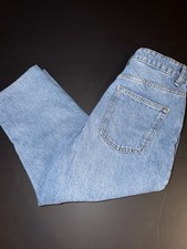 Zara Womens Sz 4 High Rise Straight Leg Cropped Jeans Raw Hem Medium Wash