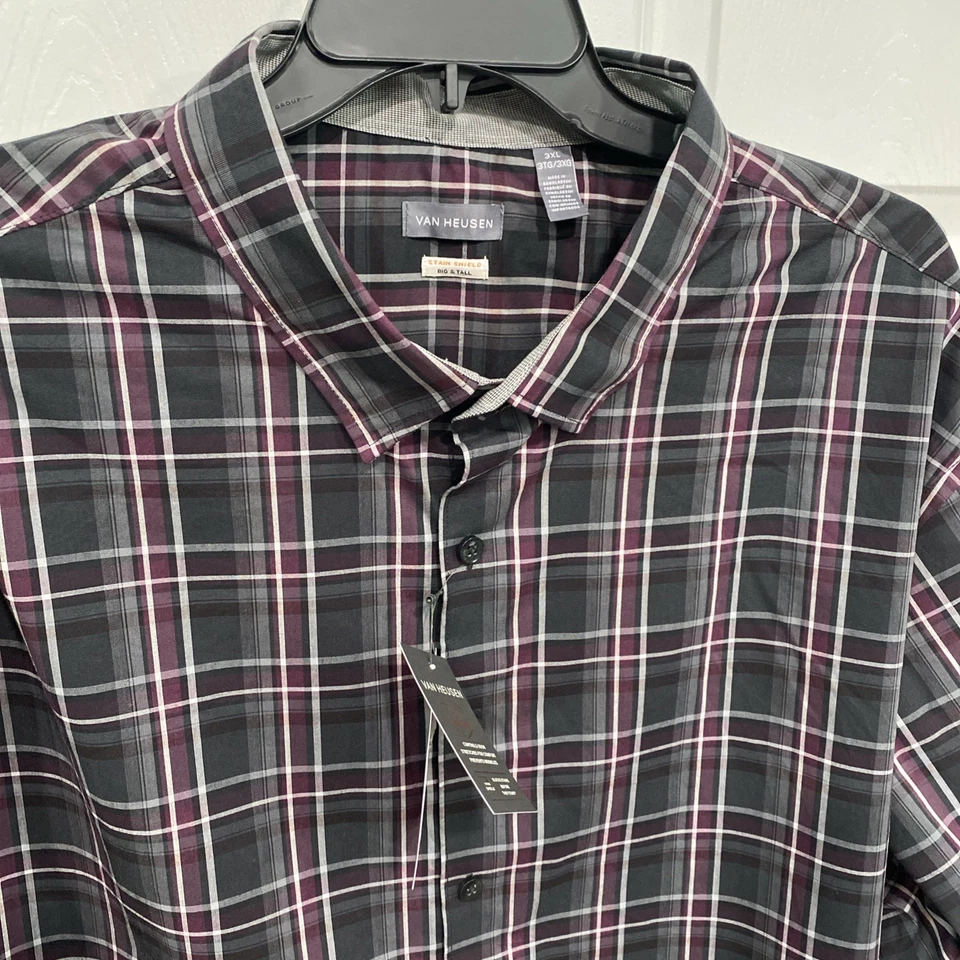 Men’s 3XL shirt-Van Heusen-black gray Maroon plaid- long sleeves NWT - Image 4 of 4