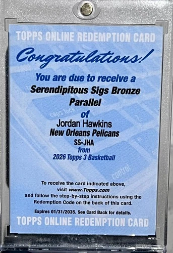 JORDAN HAWKINS 2025-26 TOPPS 3 SERENDIPITOUS SIGS BRONZE AUTO /25 REDEMPTION