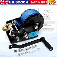 3500LBS Hand Winch 2 Gear 10M Polyester Strap ATV Trailer Boat Marine Heavy Duty