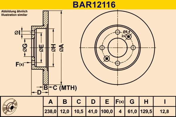 2X Barum Bremsscheibe BAR12116 FüR Dacia Renault Super Twingo Thalia Clio 11 1 2-image