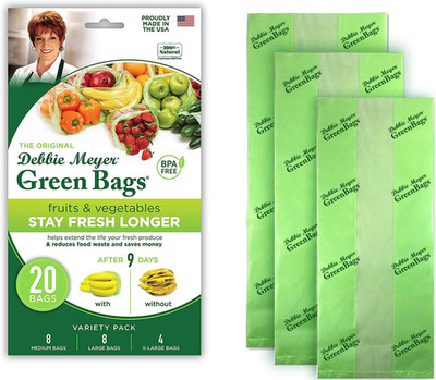 Green Bags 20Pack (8M, 8L, 4XL) Keeps Fruits Vegetables and Cut Flowers Reusabl