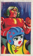 Red Robot Blue Helmet Tank Peace Sign Menko Card Japanese