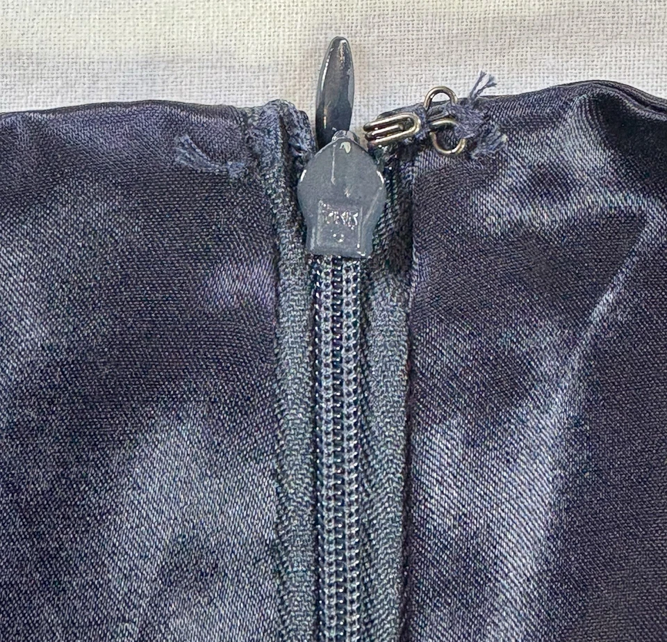 Jessica McClintock Gunne Sax Slip Dress Womens Juniors 7/8 Satin Beaded Navy Zip - Image 3 of 4