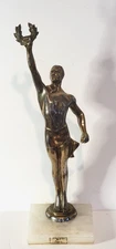 Vintage Art Deco Olympic Victor Statue Athlete Holding Kotinos on Marble Base