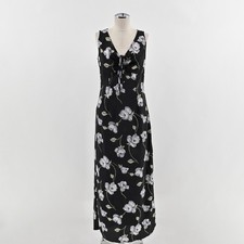 Maxi Vestido Floral Negro Y2k De Colección Talla M Oscuro Romántico Grunge Corbata Sin Mangas EE. UU.