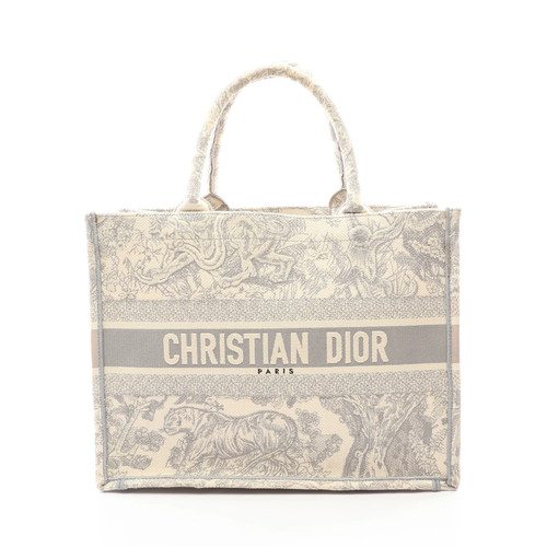 Christian Dior Book Tote Medium Canvas Gray Ivory Handbag Used Authentic