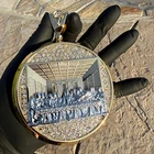 Huge Last Supper Pendant Round Simulated CZ 2-Tone Gold Plated /Silver Medallion