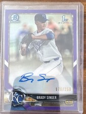 2018 Bowman Chrome Draft Purple Refractor Auto #076/250 Brady Singer!!