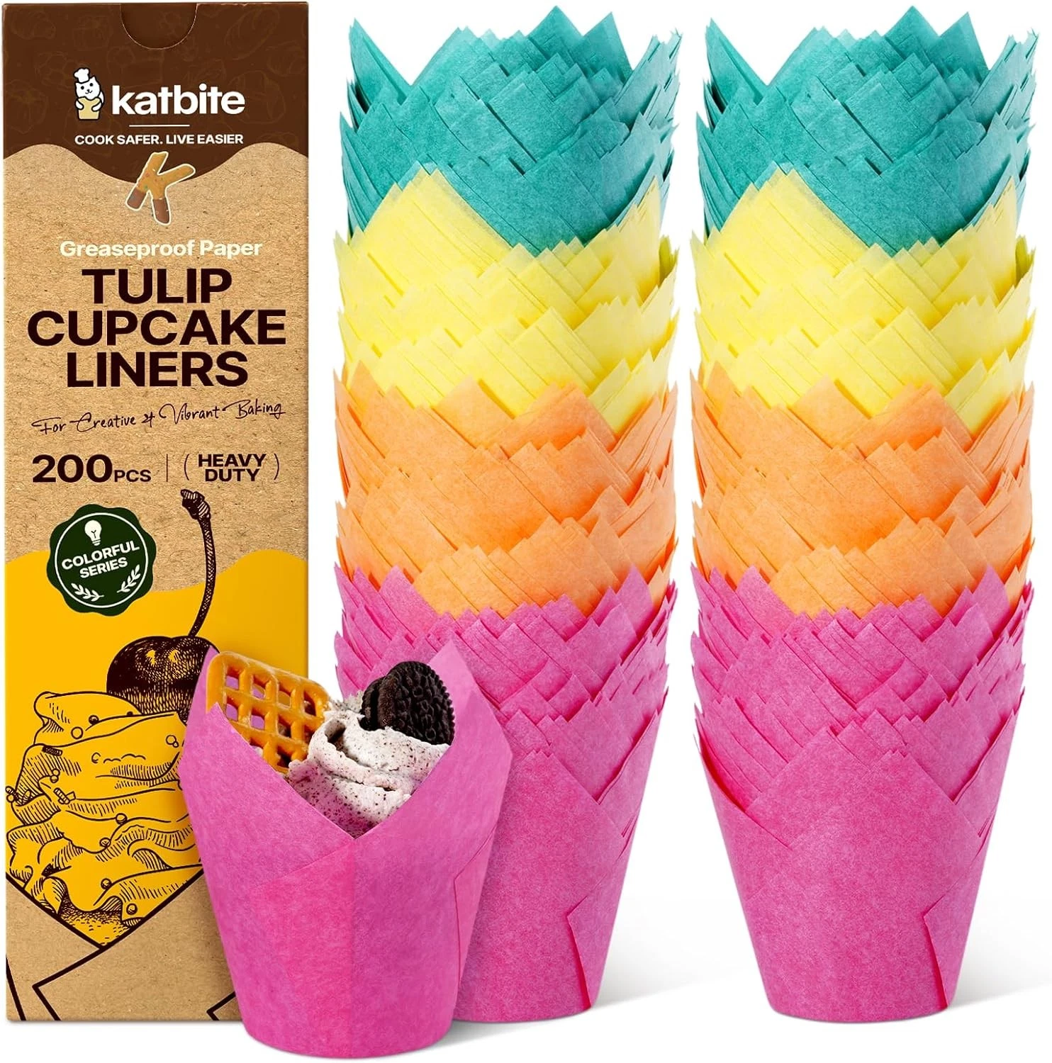 Katbite Tulip Cupcake Liners 200PCS Muffin Baking Cups Wrappers