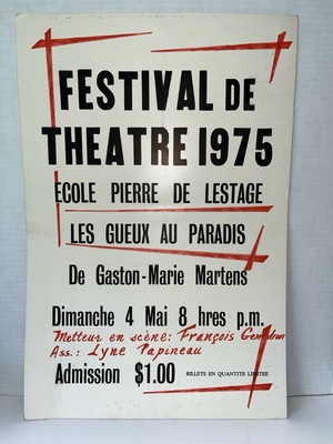 Festival de Theatre 1975 Sign - Ecole Pierre de Lestage - Les Gueux au Paradis
