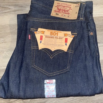 Vintage 1993 Deadstock Levi's 501 Shrink To Fit Raw Denim Size 35